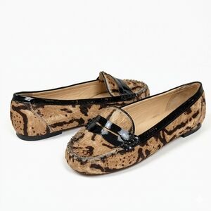 Talbots Calf Hair Leopard Print Moccasin Drivers 6W Wide Shoes Brown Black